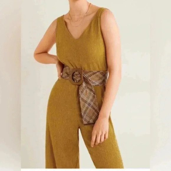 MNG Mango Textured Long Jumpsuit Mustard  Size Medium - Picture 3 of 12